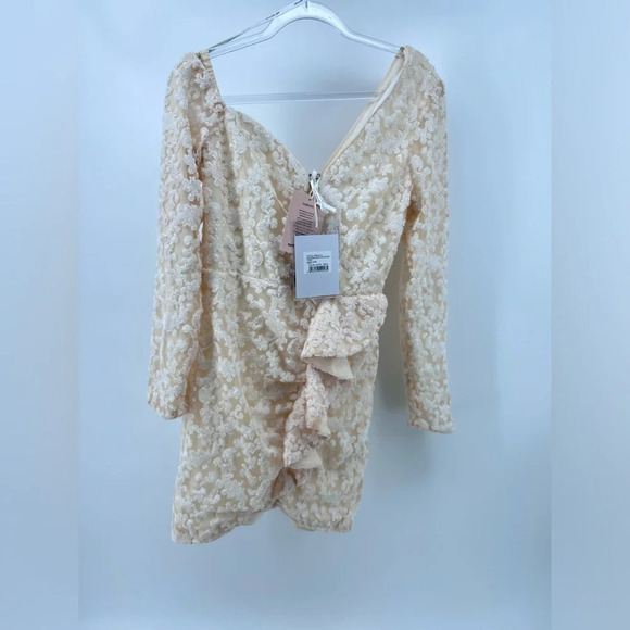 NWT Self-Portrait Sequin Ruffle Mini Dress Ivory White Size 6 - Picture 4 of 16